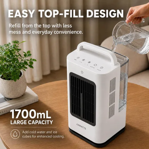 Vista 8 de Aires acondicionados portátiles, enfriador de aire evaporativo de 1700 ml con control remoto, mini aire acondicionado portátil oscilante de 120°