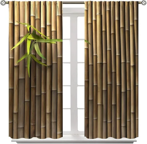 Vista 8 de Cortinas de bambú 3D impresas para exteriores, cortinas de bambú natural japonés zen, sala de estar, cocina, bolsillo para barra, cortinas