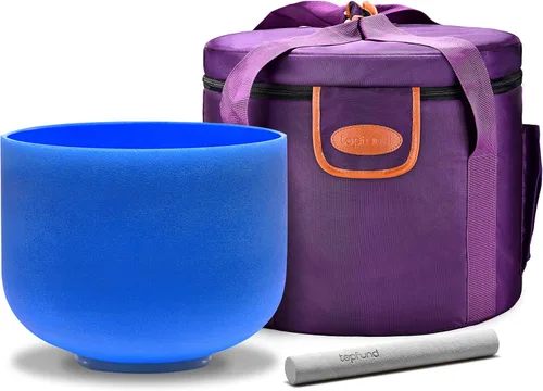 Vista 15 de Topfund Cuenco tibetano de cristal, azul, de 440 Hz, con funda de transporte resistente y mazos, nota G, 10 pulgadas, para chakra garganta