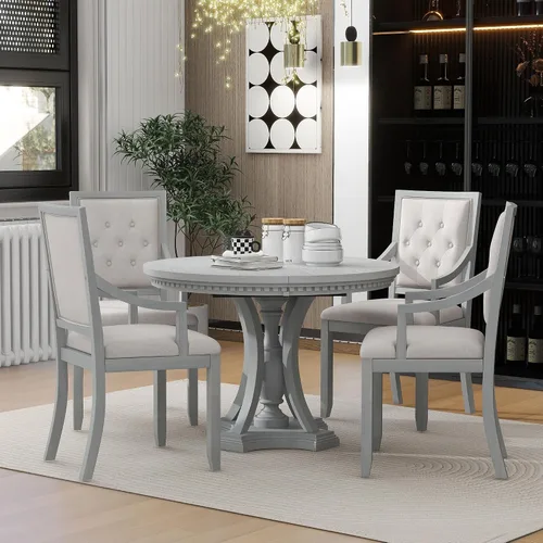 Vista 16 de P PURLOVE Juego de mesa de cocina de 5 piezas, mesa de comedor redonda con estante de almacenamiento y silla para 4 personas, juego de mesa y silla
