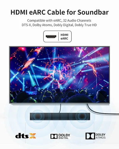 Vista 2 de Silkland Cable HDMI ARC para barra de sonido de 3.3 pies, [e ARC, HDCP 2.2, Ethernet] Cable HDMI de alta velocidad de 18 Gbps, cable HDMI trenzado