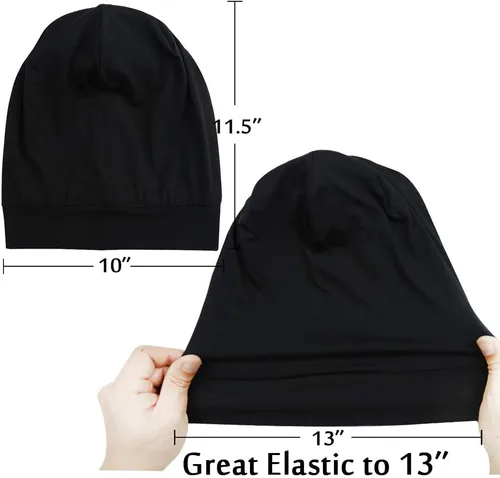 Vista 3 de Gorro de dormir con forro de satén de seda, interior de 0.748 in, 100% seda de morera, viscosa exterior natural transpirable para el cabello