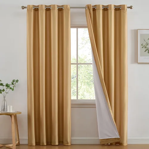 Vista 11 de HLC.ME Jefferson - Cortinas ligeras de seda sintética semitransparente con forro de microfibra y ojales para ventana de dormitorio, comedor y sala