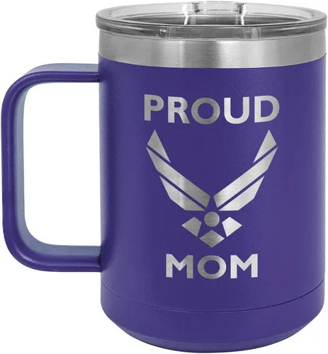 Vista 15 de PROUD AIR FORCE MOM BLACK Taza de café de 15 oz con tapa deslizante Taza de café de viaje aislada Ideas de regalo del día de la madre de hijo