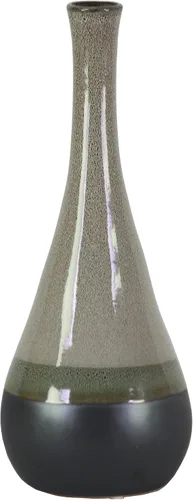 Vista 3 de Urban Trends Florero de gres redondo de boca pequeña, cuello largo y borde con bandas negras LG Gloss Finish Blue Jarrón