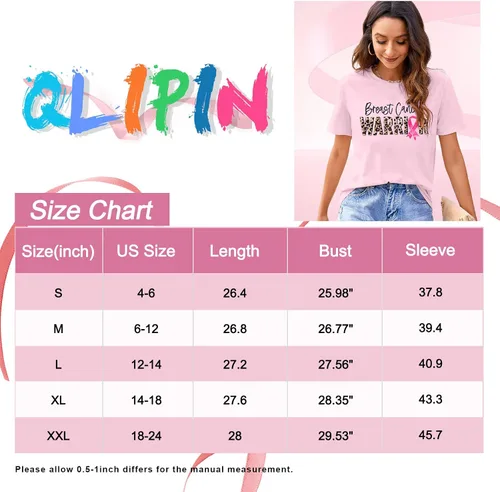 Vista 5 de Camisetas de concientización sobre el cáncer de mama para mujer, camiseta de guerrero contra el cáncer, camiseta de manga corta con gráfico de cinta