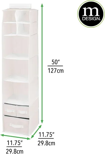 Vista 8 de mDesign - Organizador de almacenamiento para barra de guardarropa, 7 estantes, 3 cajones