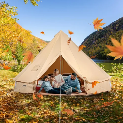 Vista 2 de Happybuy Tienda de campaña de lona – 4 estaciones transpirable 100% algodón lona Yurt – con estufa Jack, tienda de campaña glamping de lujo