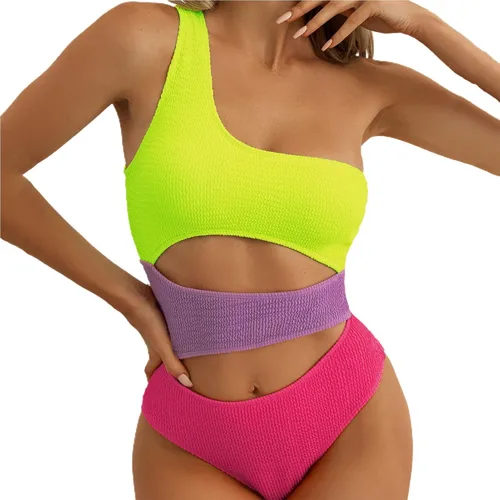 Vista 2 de Summer Bathing Suit Slim Fit Three-Color Combination One Shoulder Padded Summer Monokini Water Sports Clothes