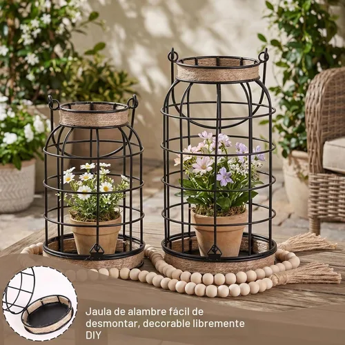 Vista 9 de Farol de vela rústico de granja, 2 faroles decorativos con velas