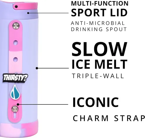 Vista 3 de Elemental Iconic - Botella de agua reutilizable para niños de 20 onzas con Tinte lila