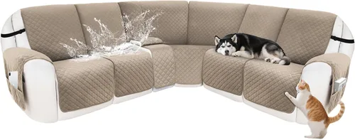 Vista 64 de Fundas para sofá modular reclinable, de terciopelo en forma de L, funda de consola central para perros y mascotas, lavable antideslizante, 1 funda