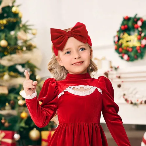 Vista 3 de YanJie Diademas de Navidad para niñas, lazo de pelo rojo, lazos de terciopelo verde, lazos para recién nacidos, cintas para el pelo de nailon