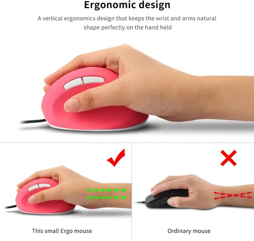 Vista 3 de Sokelinn-six Mouse vertical con cable, mouse ergonómico para juegos para mano derecha, 800, 1200, 1600 DPI, muñeca óptica USB ajustable, ratones