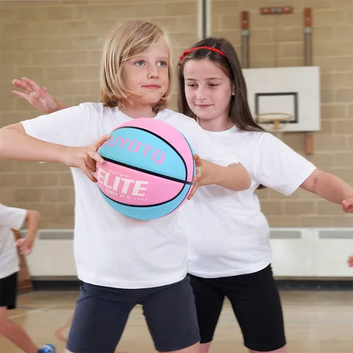 Vista 5 de KUYOTQ Pelota de baloncesto para niños y jóvenes tamaño 5 (27.5") Elite para niñas, baloncesto premium de goma para interiores y exteriores, juego