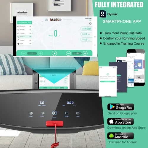 Vista 2 de Cinta de correr plegable motorizada 3.0HP, cintas de correr portátiles con pantalla digital HD, altavoz de dientes azules y control de aplicación