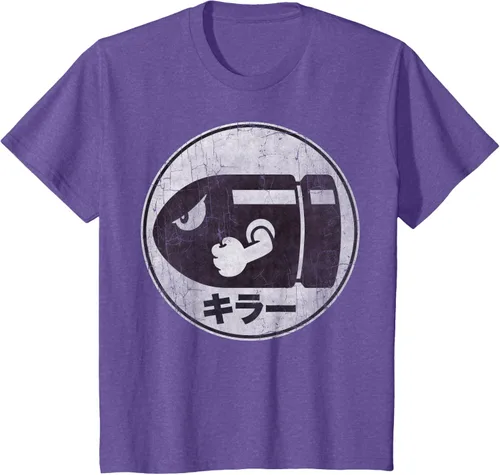 Vista 45 de Super Mario Camiseta con logotipo de Bullet Bill Distressed en Kanji