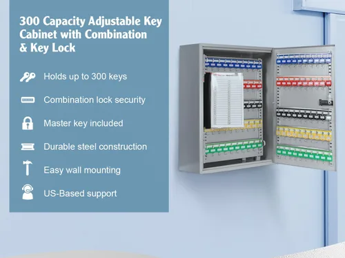 Vista 3 de BARSKA Caja ajustable de 300 llaves con cerradura de combinación, color gris