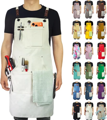 Vista 38 de Delantal de Cocina, Delantal de Trabajo, Lona, Múltiples Bolsillos, Jardinería, Pintura, BBQ, Artista, Carpintero, Tallas M a XXL, Ámbar