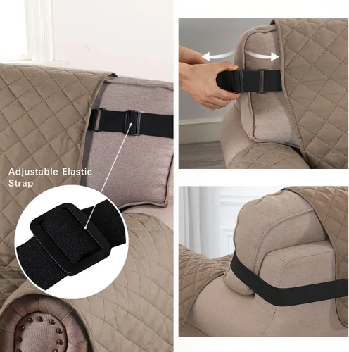 Vista 35 de H.VERSAILTEX Funda de sofá resistente al agua para sofá de 3 cojines, reversible, protector de muebles acolchado con correa elástica, funda de sofá
