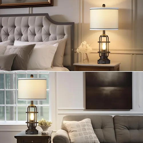 Vista 7 de 26" Modern Lamp for Living Room, Industrial 3-Way Dimmable Beside Table Lamp with USB A+C Charging Ports & AC Outlet, Touch Control Beside Lamp LED