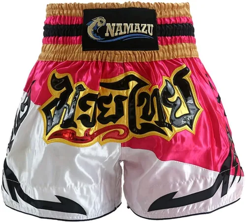 Vista 3 de NAMAZU Pantalones cortos Muay Thai para hombres y mujeres, pantalones cortos de kickboxing de alta calidad para gimnasio y boxeo.