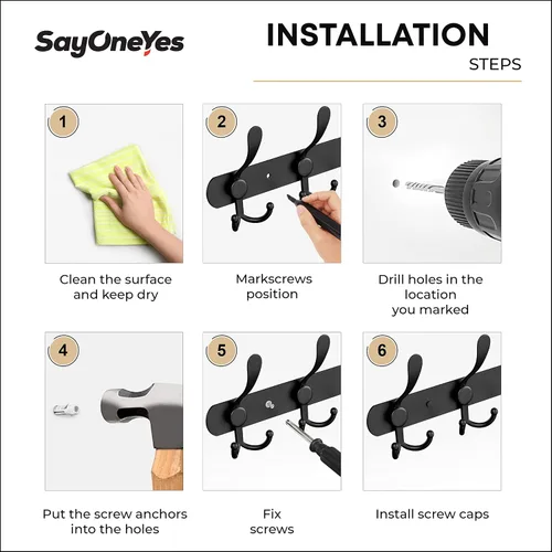 Vista 6 de Perchero de pared con 5 ganchos triples, acero inoxidable de 16 pulgadas – acabado mate negro, perchero resistente montado en la pared para abrigos