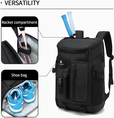 Vista 5 de Kalesi Mochila Bolsa de Lona para Gimnasio 4 Vías Impermeable con Compartimento para Zapatos para Viaje Deporte Senderismo Laptop, 02-Negro