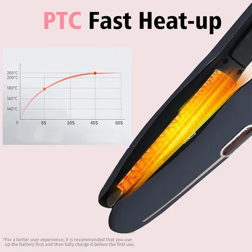 Vista 3 de Alisador y rizador de pelo inalámbrico 2 en 1, plancha plana portátil inalámbrica para viajes, batería recargable USB-C de 4800 mAh, calentamiento