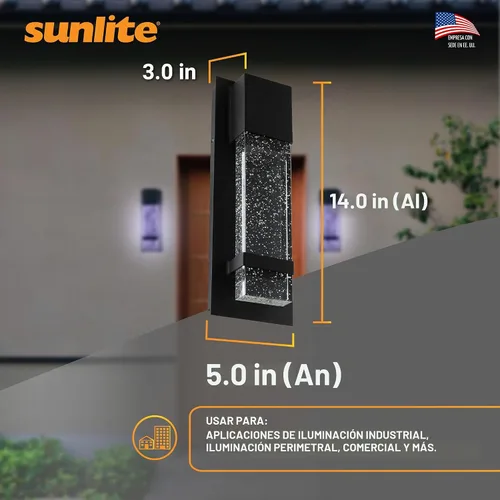 Vista 2 de Sunlite Aplique de pared LED, marco de metal negro con panel de vidrio efecto gota de lluvia, 4.75 pulgadas de ancho, luz diurna de 5000 K