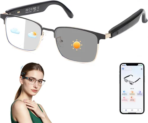 Vista 11 de GenXenon Lentes inteligentes para hombres y mujeres, lentes Bluetooth con bloqueo de luz azul con patillas extraíbles, diseño de orejas abiertas