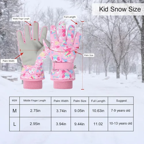 Vista 5 de Caudblor Guantes de esquí para niños, guantes de invierno impermeables para niños y niñas, guantes de invierno aislados para jóvenes de 7 a 12 años