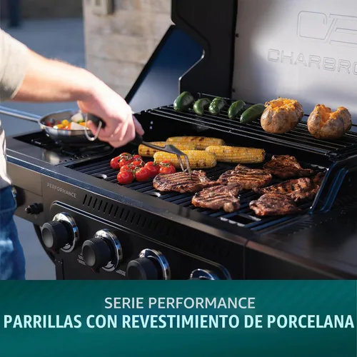 Vista 6 de Charbroil Performance Series 463253925 - Armario para parrilla de gas de 4 quemadores con quemador lateral, color negro