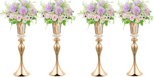 Vista 8 de Jarrones dorados de 22 pulgadas para centros de mesa, 2 jarrones de trompeta altos de metal, centros de mesa de recepción de boda, jarrón de flores