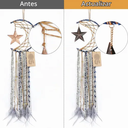 Vista 3 de Dremisland Atrapasueños Azul Hecho a Mano Diseño de Media Luna Atrapasueños de Pluma Colgante con Estrella Decoración del Hogar Ornamento Regalo