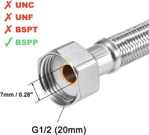 Vista 2 de uxcell BSPP grifo suministro línea conector G1/2 hembra x G1/2 macho 8 pulgadas longitud 304 manguera de acero inoxidable