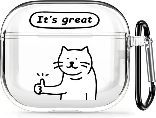 Vista 13 de Funda transparente para AirPods de 2ª generación de 1ª generación, diseño de gatito kawaii para mujeres, hombres y niños, funda de carga de TPU