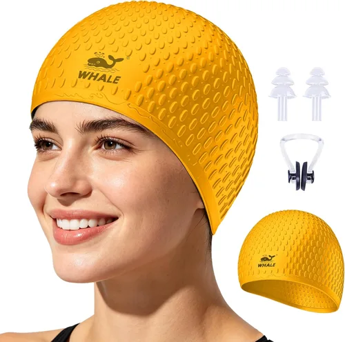 Vista 10 de Whlae Gorro de natación extra grande, con una correa de silicona duradera y diseño de oreja impermeable, adecuado para cabello largo, cabello rizado