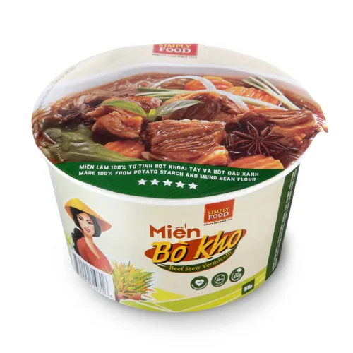 Vista 2 de SIMPLY FOOD Fideos instantáneos de vidrio para estofado de carne vietnamita (Miến Bò Kho Tô) – 9 tazones/1.94 oz cada uno – Deliciosos fideos