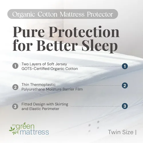 Vista 2 de Protector de colchón de algodón orgánico, funda de algodón certificado GOTS, protector de cama impermeable y transpirable, diseño ajustado
