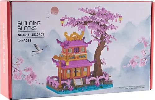 Vista 7 de Juego de microbloques de construcción de Cherry Blossom Tree House Enjoy Flower Pavilion de 1810 piezas, exquisito kit de modelo de arquitectura