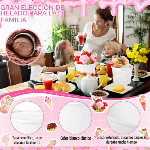 Vista 3 de 12 Piezas Cubos de Helado de 1 Galón con Tapas, Recipientes Redondos de Plástico de Almacenamiento de Alimentos de 135 oz, Cubeta de Ron de Cóctel