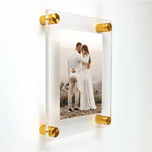 Vista 8 de Marco de pared acrílico transparente de 5 x 7 pulgadas con separadores de aluminio anodizado negro de 3/4 x 1 pulgada para arte y fotos