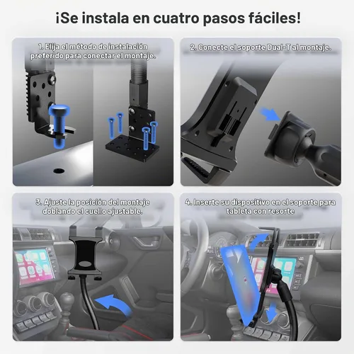 Vista 4 de ARKON Carril de asiento de coche o camión o soporte de tableta de piso con brazo de 22 pulgadas para iPad Pro iPad Air 2 iPad Retail Negro