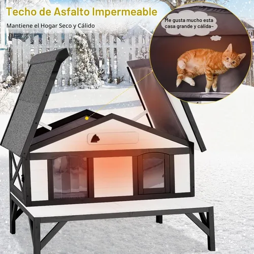 Vista 7 de Aivituvin Casa climatizada para gatos con forro aislado completo, refugio para gatos con puertas de escape, condominio resistente a la intemperie