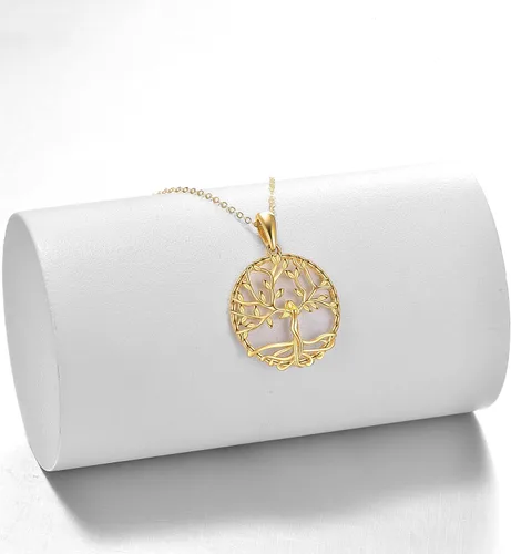 Vista 3 de KECHO Collar con colgante de árbol de la vida de oro macizo de 14 quilates para mujer, joyería fina, regalos de cumpleaños para madre o hija