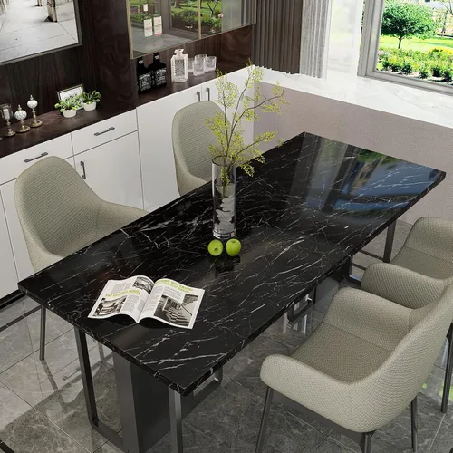 Vista 5 de CRE8TIVE Papel de contacto de mármol negro para encimeras, papel tapiz de mármol brillante impermeable para encimeras, autoadhesivo, rollo de vinilo