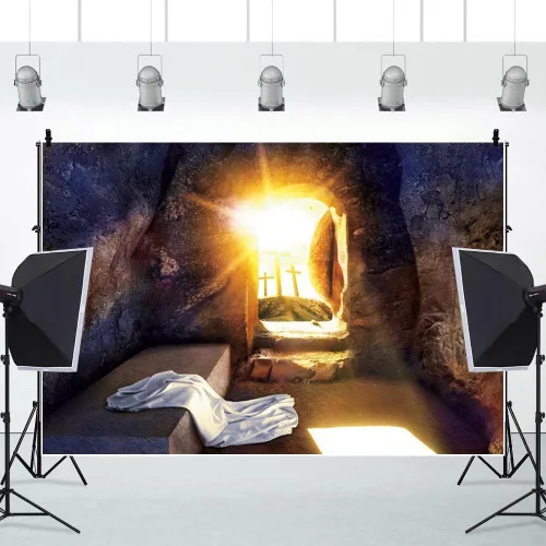 Vista 5 de Leowefowa Telón de fondo de Pascua de Resurrección de Jesús de tela suave y duradera, 5 x 3 pies, control remoto de salida del sol, cruz sagrada