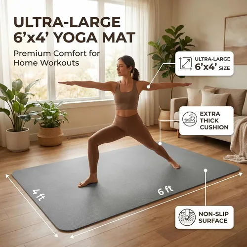 Vista 7 de Esterilla grande de yoga de 6'x 4' (72"x 48") — Esterilla de ejercicio extra ancha de 1/4" y 1/3" de 183cm x 122cm, gran esterilla de ejercicio