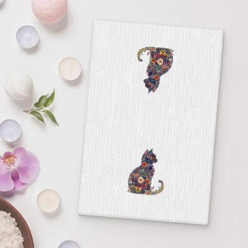 Vista 2 de Toalla de cocina con gato floral, toalla de mano con gato floral para decoración de baño, toalla de té para platos de cocina con gatito